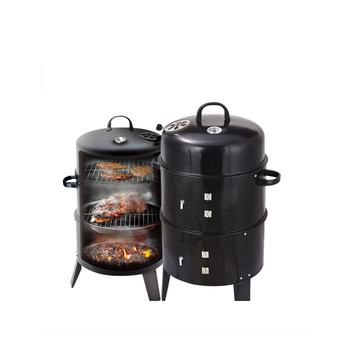 Barbecue fumoir vertical à charbon – Four/gril double couche sans fumée, pour une cuisson extérieure saine et sans effort, avec moins de fumée et de graisse