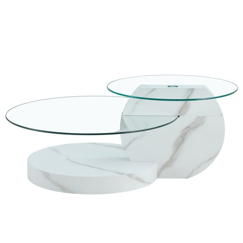 Table Ronde Double-Couche Moderne – Plateau en Verre & Pieds en Bois MDF