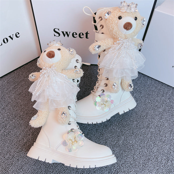 Bottes en cuir pour fille – Nouveau style avec motif ourson