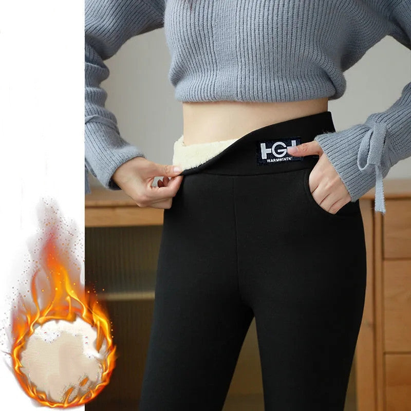 Legging Hiver Femme Épais – Doublure Polaire Mouton & Cachemire, Ultra Chaud et Confortable