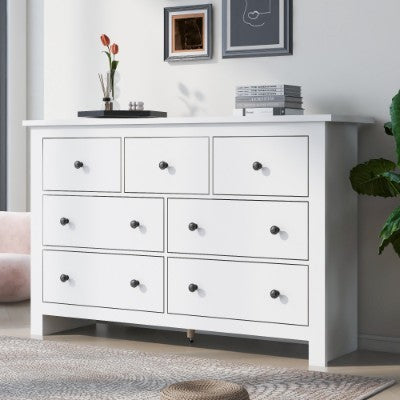 Buffet blanc – Meuble de rangement 7 tiroirs pour salon ou cuisine
