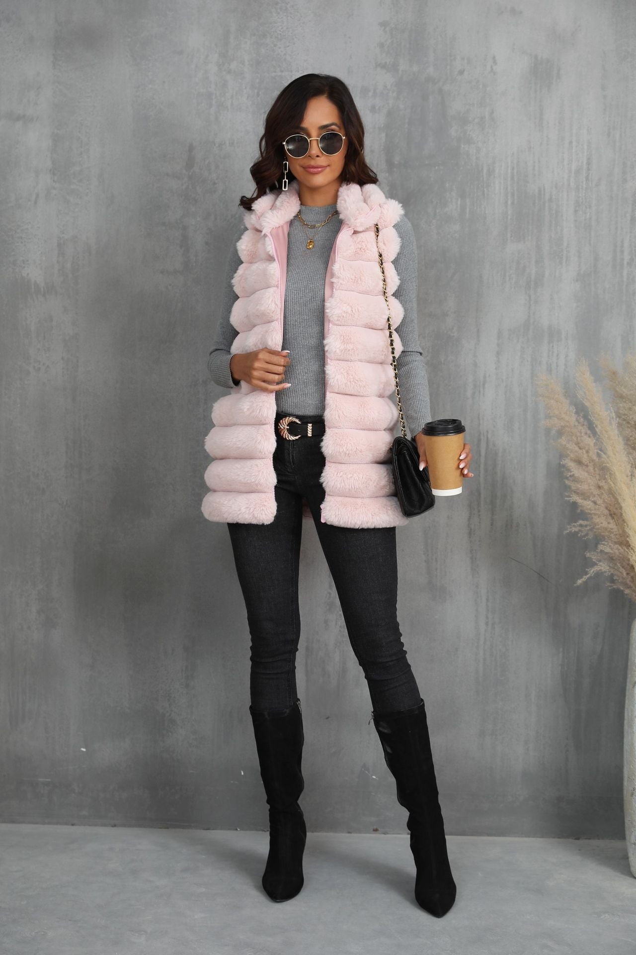 Gilet sans manches en fausse fourrure pour femme, nouvelle collection automne-hiver, longueur mi-longue