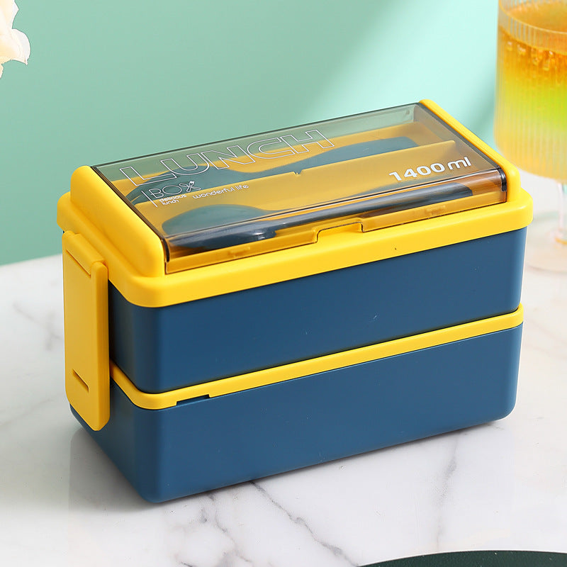 boite à déjeuner double couche avec séparateur + couverts- Etanche et portable/ Plastic Lunch Box Microwavable Lunch Box Set Double Layer Divider With Cutlery