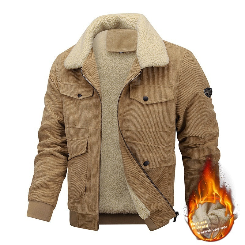 Veste polaire d’hiver pour homme – Col revers avec poches, manteau chaud et épaisse