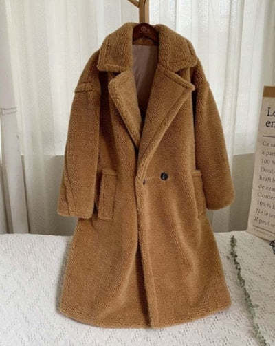 Manteau en polaire mouton à col – Manteau en fausse fourrure épais, chaud et long pour femme