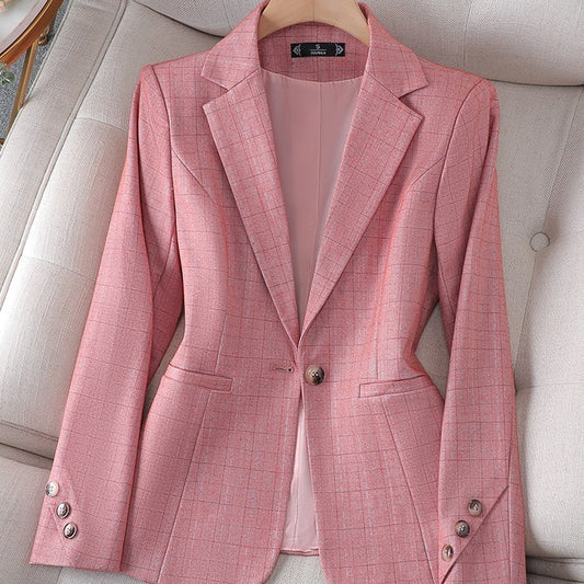 Blazer Femme Court à Petits Carreaux Roses – Élégant, Tendance et Féminin