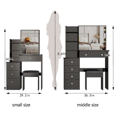 Coiffeuse compacte avec miroir coulissant et tabouret – Grand espace de rangement
