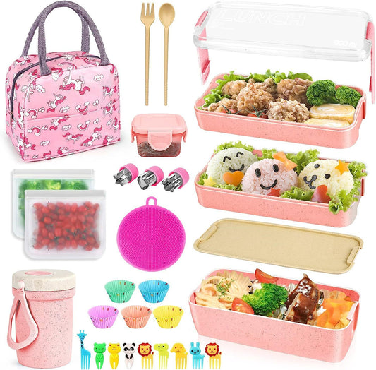 Ensemble bento japonais 27 pièces – Boîte à lunch, sac thermique, tasse petit-déjeuner et sac à goûter