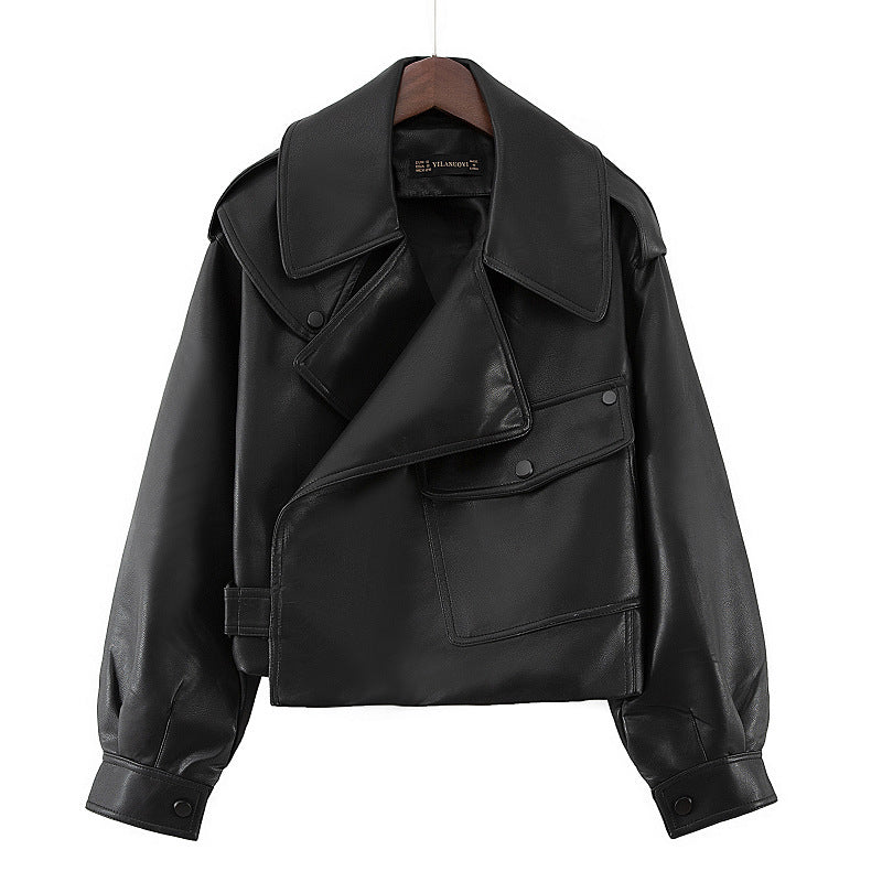 Veste motard en cuir – Coupe courte et ample