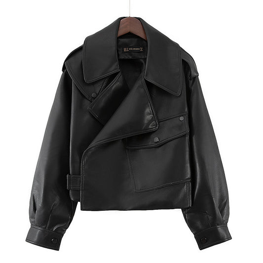 Veste motard en cuir – Coupe courte et ample