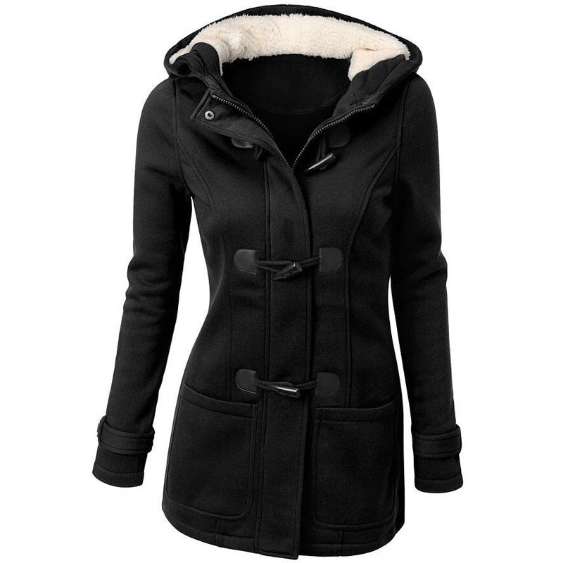 Manteau long d’hiver pour femme – Parka chaude avec capuche, col en fourrure, boutons brandebourg – Grande taille disponible