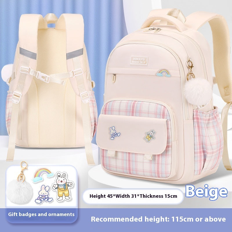 Cartable pour élève de primaire – Sac à dos à carreaux pour fille