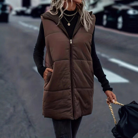 Gilet mode automne-hiver européen et américain à capuche, uni avec fermeture éclair