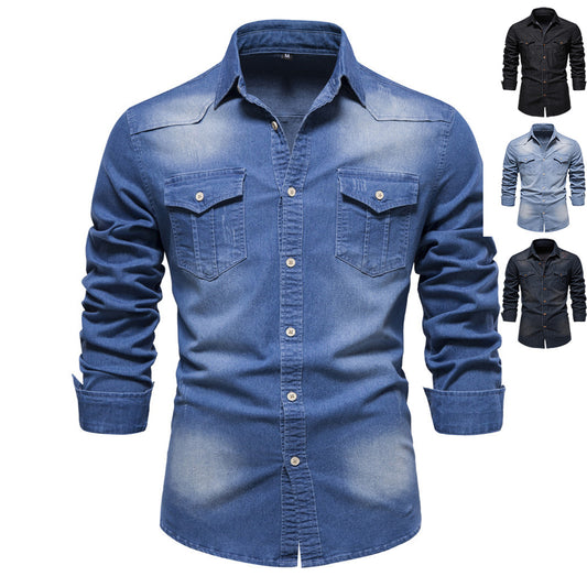 Chemise Homme en Jean – Manches Longues, Coupe Slim, Style Décontracté