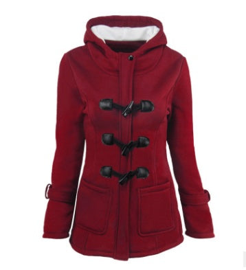 Manteau long d’hiver pour femme – Parka chaude avec capuche, col en fourrure, boutons brandebourg – Grande taille disponible