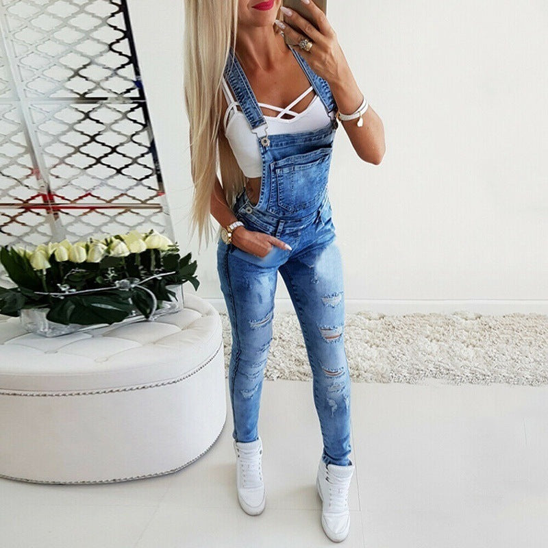 Jean Slim Femme à Bretelles – Coupe Ajustée, Taille Élastique, Style Moderne et Confortable