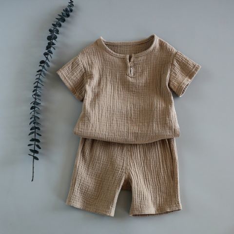 Ensemble été bébé garçon – Coton et lin doux, t-shirt + short (2 pièces)