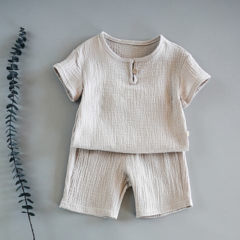Ensemble été bébé garçon – Coton et lin doux, t-shirt + short (2 pièces)