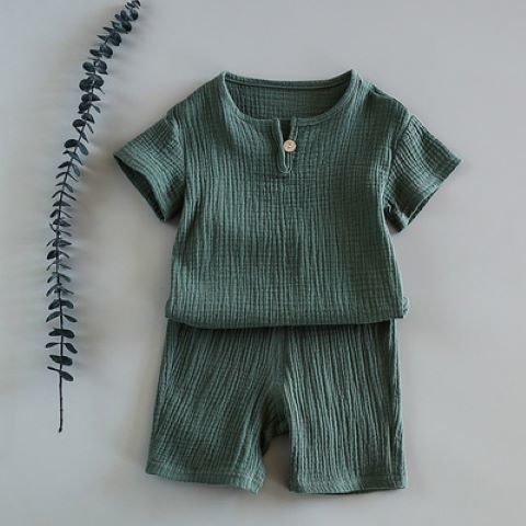 Ensemble été bébé garçon – Coton et lin doux, t-shirt + short (2 pièces)