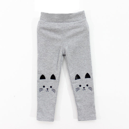 Leggings pour fille printemps et automne avec motif chat et coutures décoratives