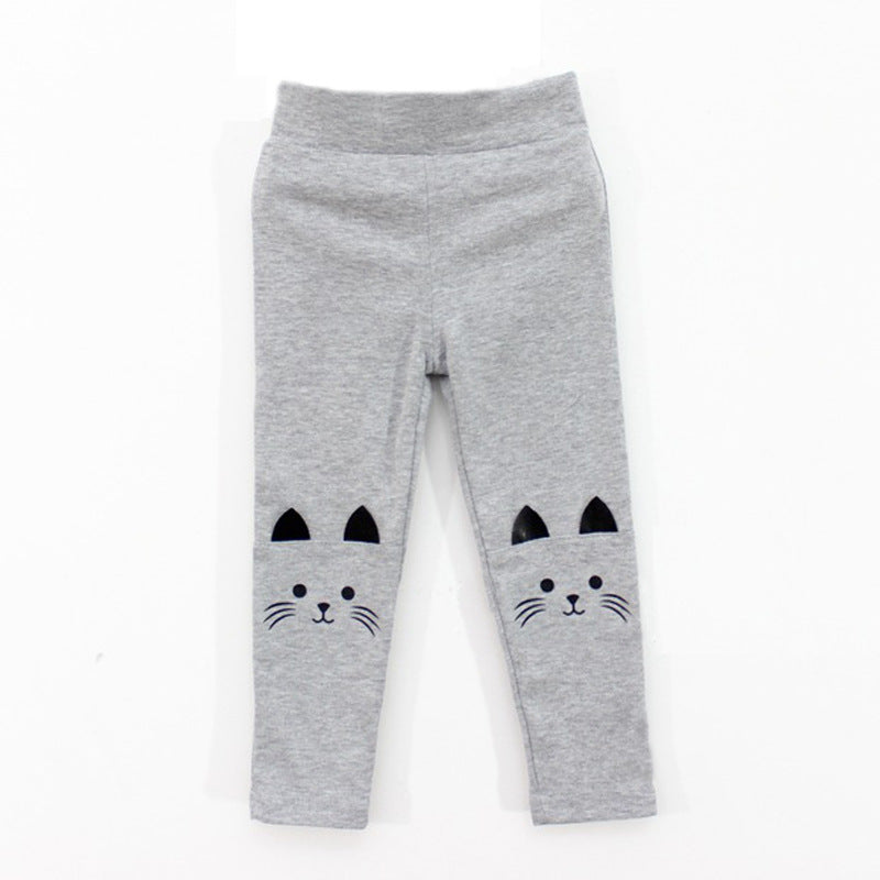 Leggings pour fille printemps et automne avec motif chat et coutures décoratives