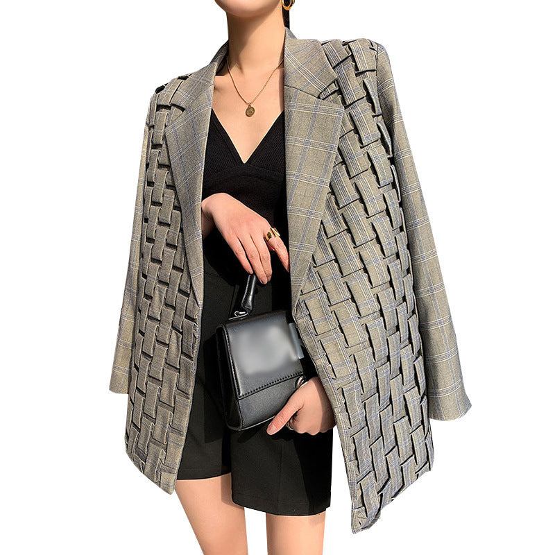 Blazer Femme Rétro à Carreaux – Veste Style Tailleur Élégante et Vintage