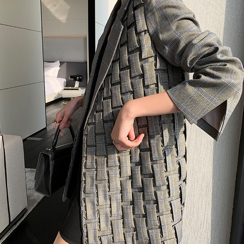 Blazer Femme Rétro à Carreaux – Veste Style Tailleur Élégante et Vintage