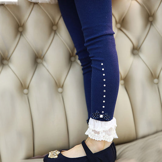 Leggings avec joli nœud et bas volanté en dentelle