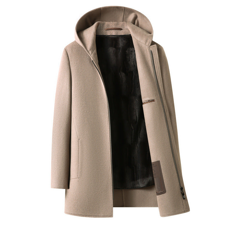 Manteau d’hiver homme à capuche – Manteau en laine réversible, version épaissie