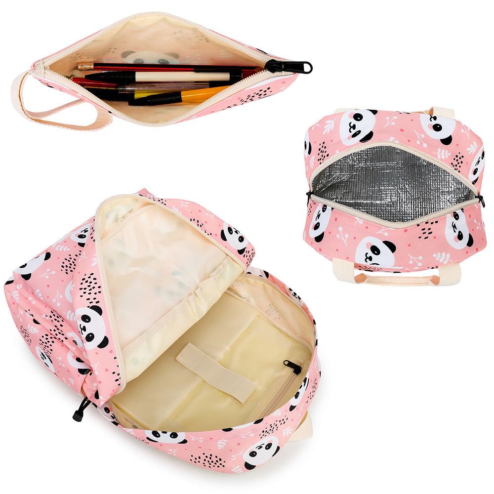 Ensemble Sac Panda 3 Pièces – École Primaire (Sac à Dos, Sac Repas, Trousse)