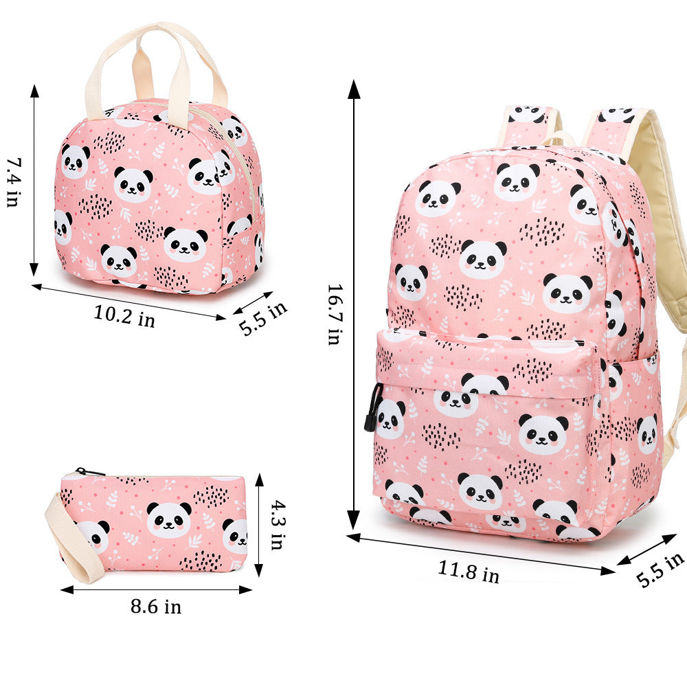 Ensemble Sac Panda 3 Pièces – École Primaire (Sac à Dos, Sac Repas, Trousse)