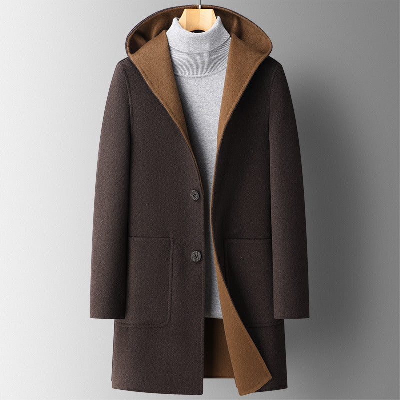 Manteau à Capuche Réversible en Laine pour Homme – Mi-long Automne & Hiver 🍂🧥❄️