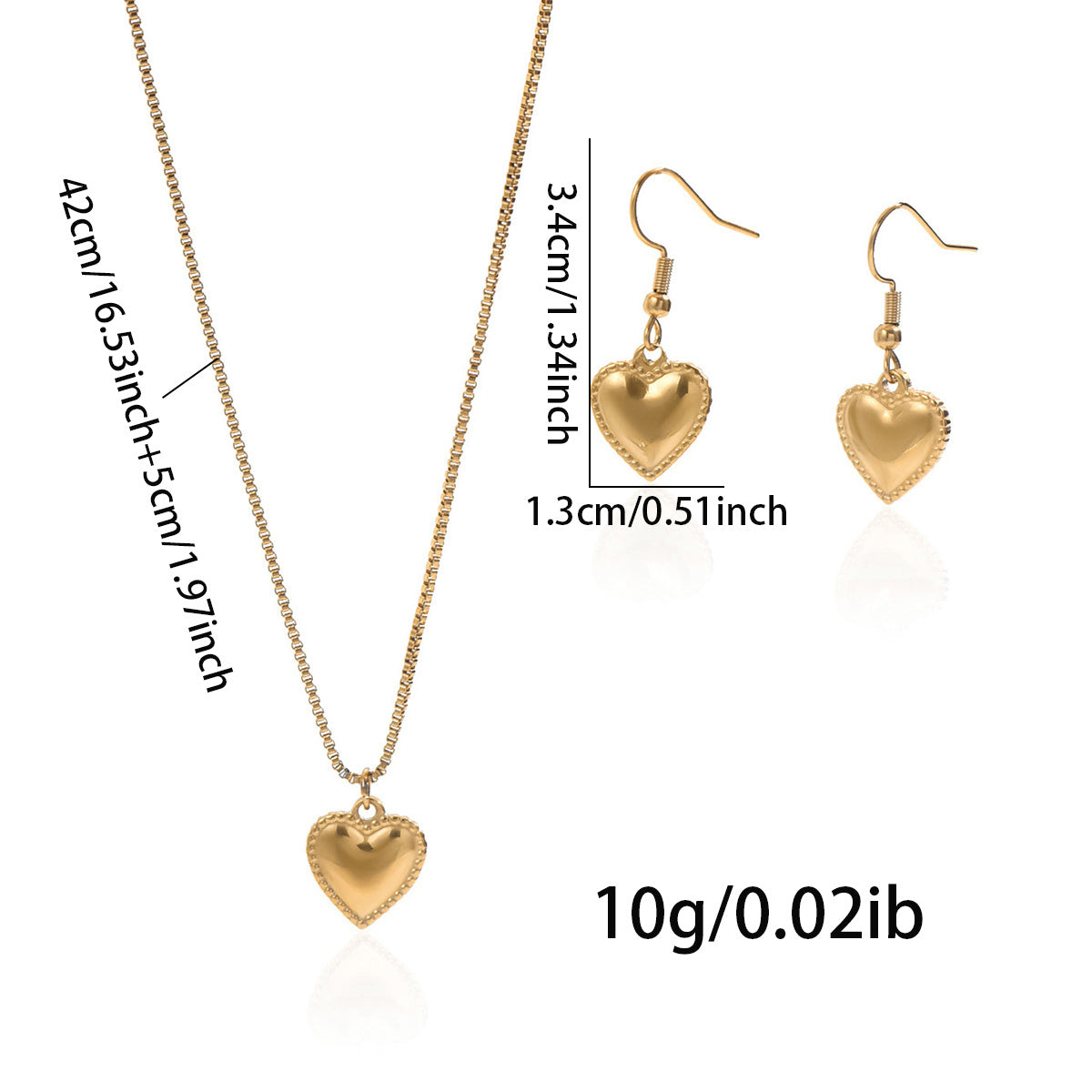 Ensemble Collier et Boucles d’Oreilles Cœur Bombé en Acier Inoxydable Doré 18K – Étanche & Hypoallergénique