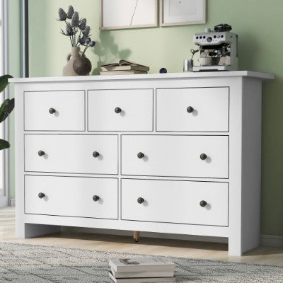 Buffet blanc – Meuble de rangement 7 tiroirs pour salon ou cuisine
