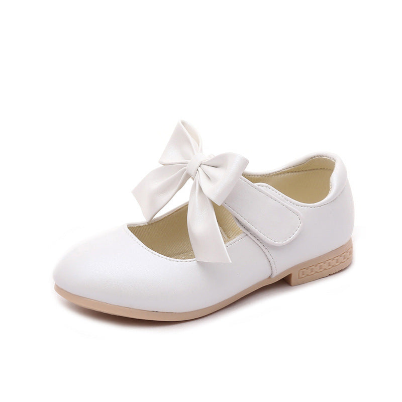 Chaussures blanches en cuir pour fille avec nœud – Chaussures de princesse pour enfants