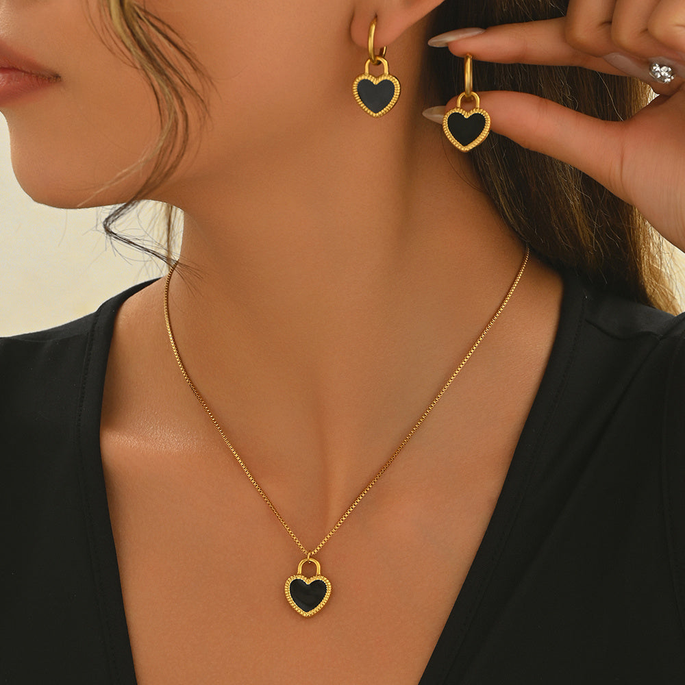 Parure de bijoux miroir en forme de cœur, en acier inoxydable plaqué or 18K – Collier et boucles d’oreilles hypoallergéniques, sans danger pour la peau, ne ternit jamais – Cadeau de luxe pour elle, pour le quotidien ou les soirées