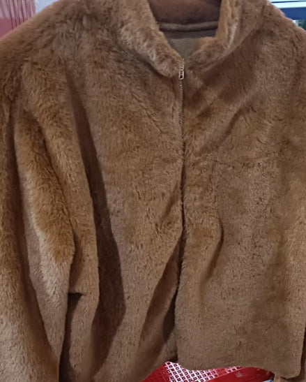 Veste en peluche femme – Col montant zippé, style décontracté hiver