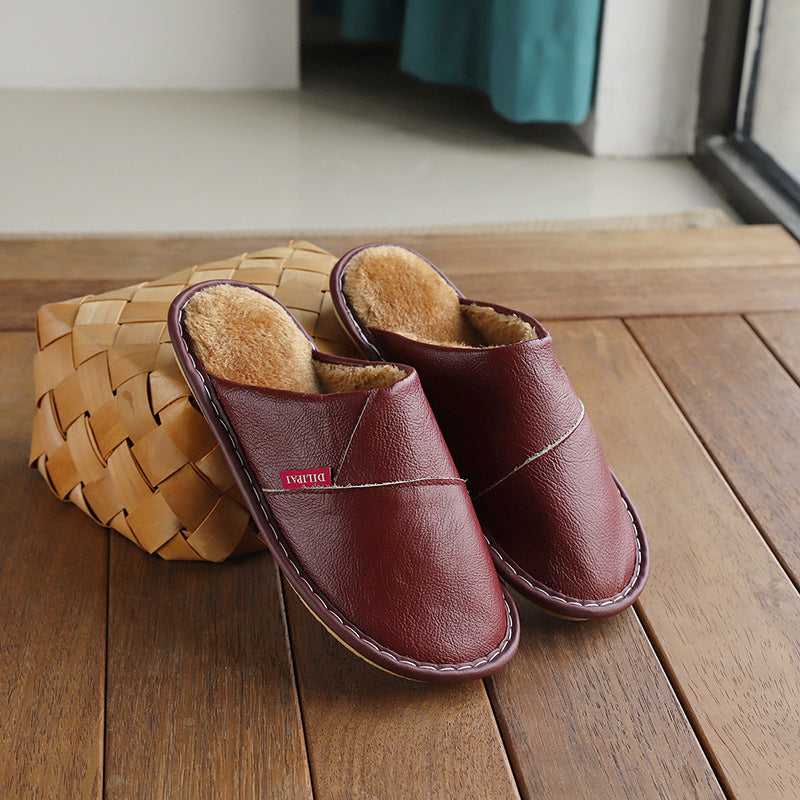 Chaussons d’hiver en cuir antidérapants et chauds pour la maison