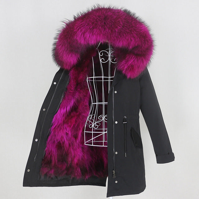 Manteau long femme d’hiver – Parka avec véritable fourrure naturelle