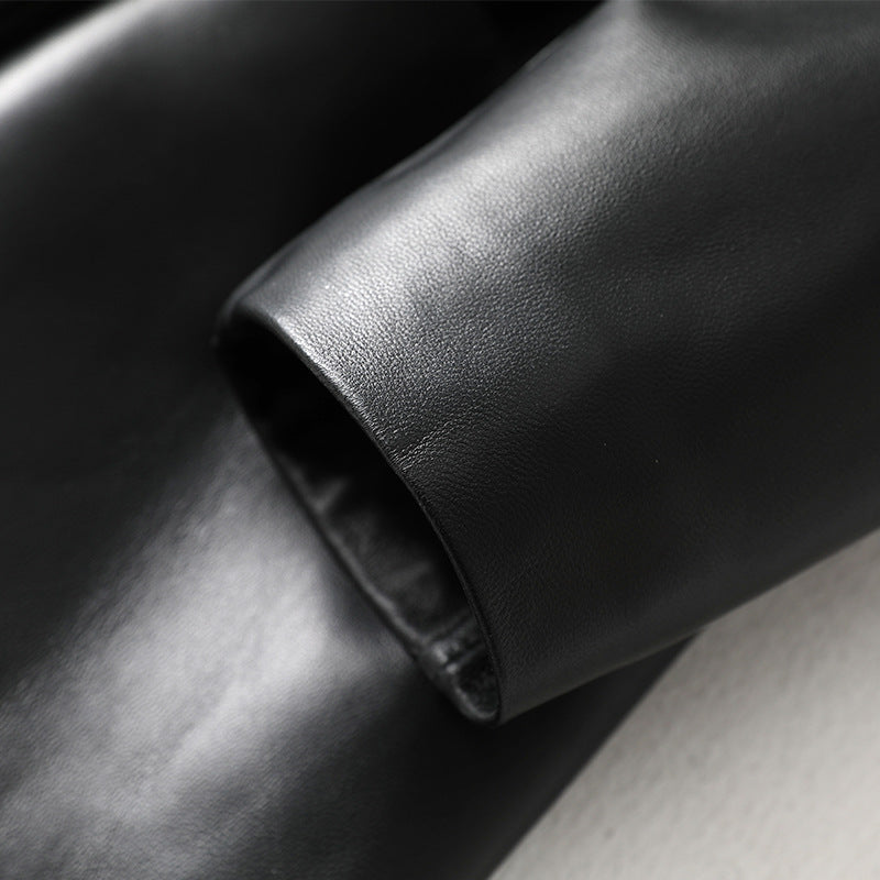 Veste en cuir noire pour femme – Coupe ample, style élégant