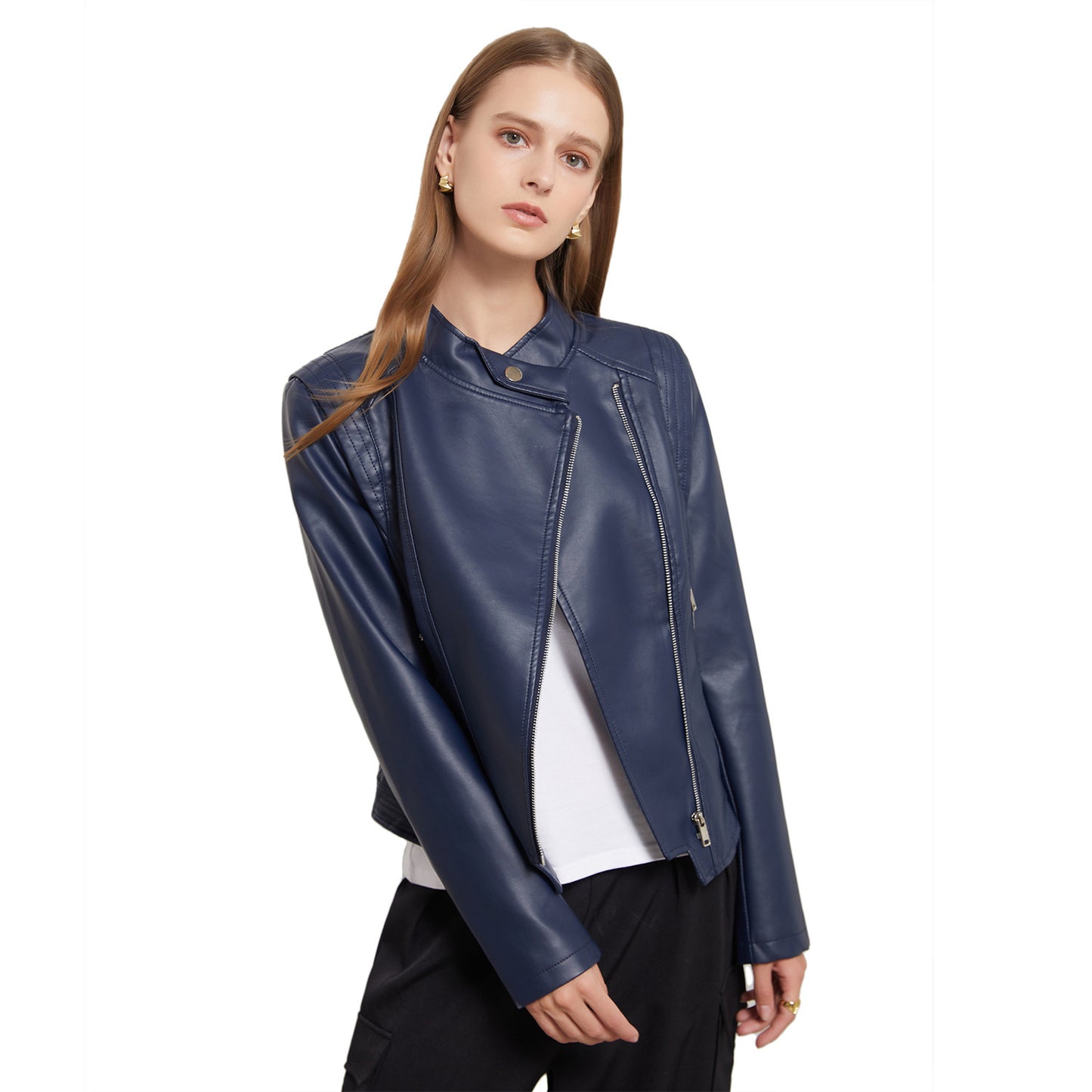 Manteau en similicuir pour femme – Coupe cintrée avec col à revers
