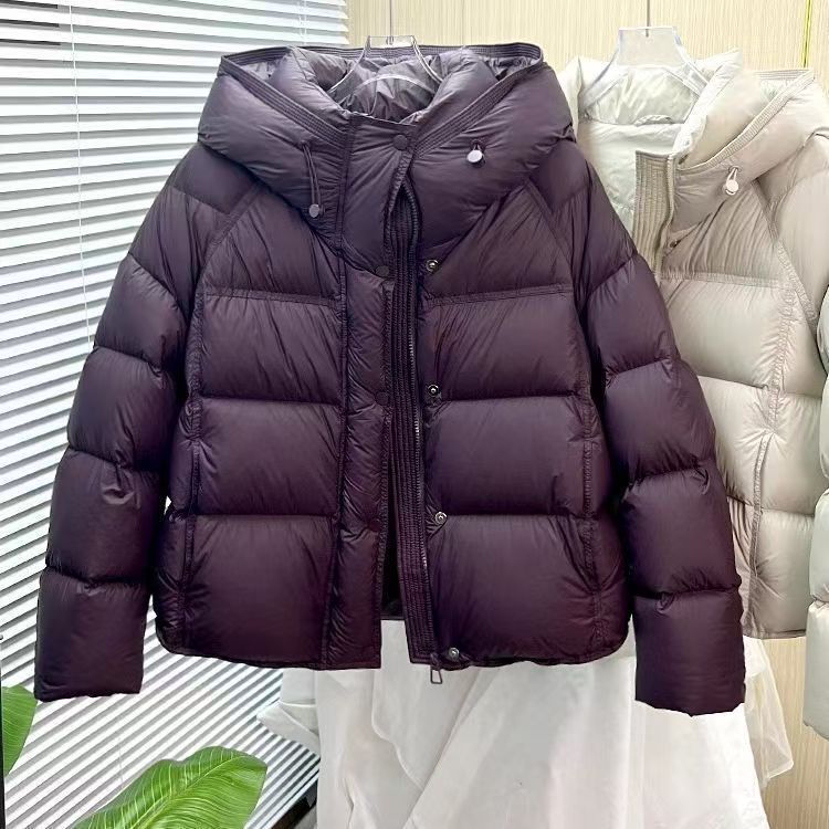 Veste courte matelassée à capuche – Couleur unie, coupe ample, coton rembourré, automne & hiver