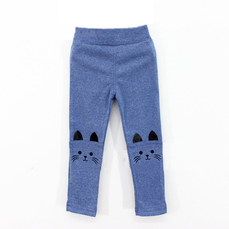 Leggings pour fille printemps et automne avec motif chat et coutures décoratives