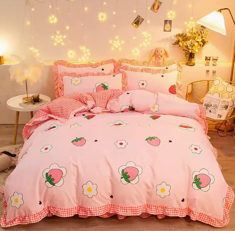 Ensemble de draps avec jupe de lit style princesse – Chambre fille, motif cœur