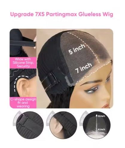 Perruque en cheveux humains avec frange rideau – Coupe dégradée ondulée – Sans colle, prête à poser – Pré-coupée
