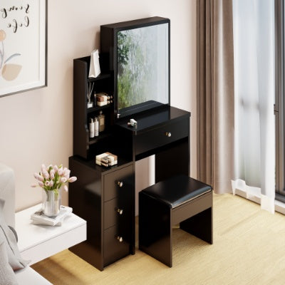 Coiffeuse compacte avec miroir coulissant et tabouret – Grand espace de rangement