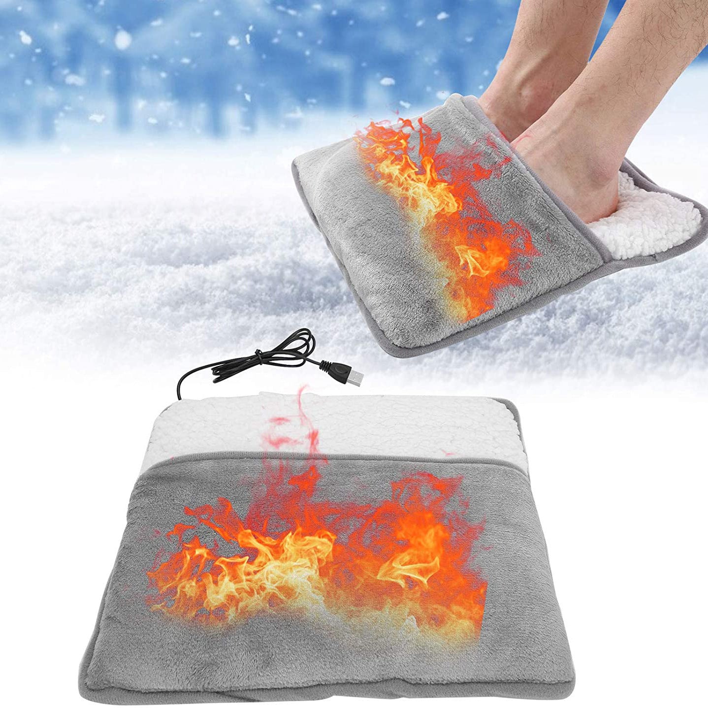 Chauffe-pieds électrique USB – Housse chauffante en peluche pour chaussures / semelles – Trésor thermique d’hiver