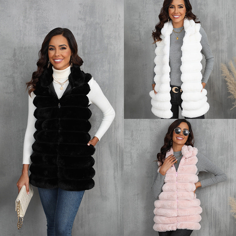Gilet sans manches en fausse fourrure pour femme, nouvelle collection automne-hiver, longueur mi-longue