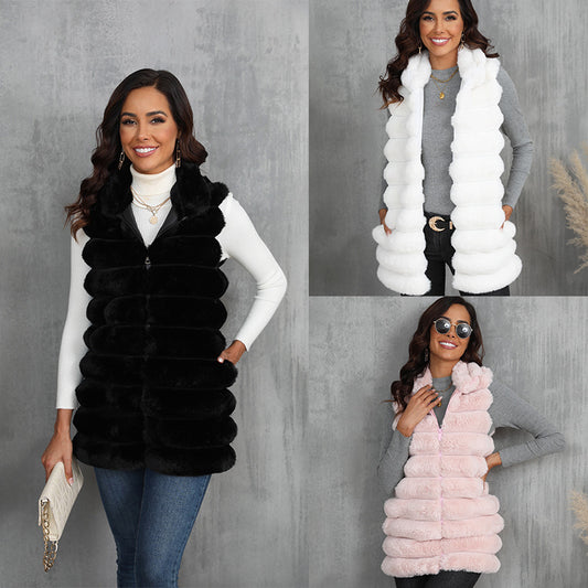 Gilet sans manches en fausse fourrure pour femme, nouvelle collection automne-hiver, longueur mi-longue