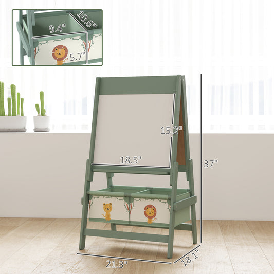 Chevalet d’art pour enfants – Tableau double-face blanc & noir avec rouleau de papier et paniers de rangement – Vert (3 à 8 ans)